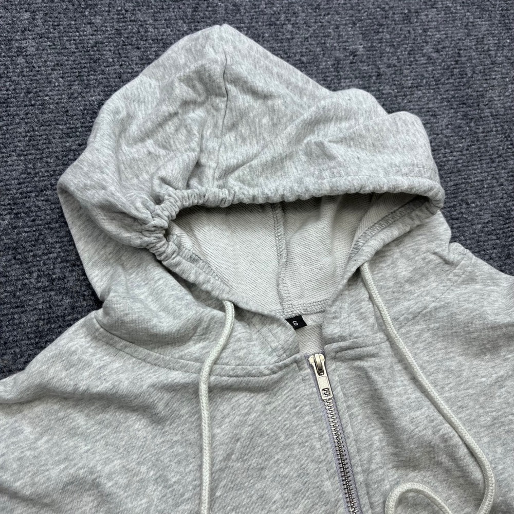 Cropped Zip Up French Terry Gray Heathered Hoodie